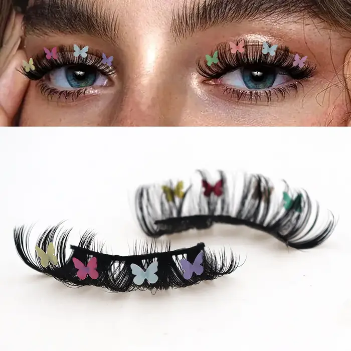 Faux cils Macaron papillon à paillettes, avec recourbé, ascenseur russe, pour Halloween et noël, maq