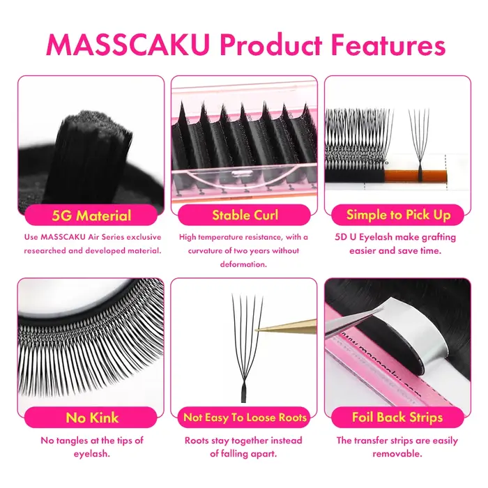 Cils faux MASSCAKU C/D en forme de U 3D/4D/5D/6D/8D/10D Mix 8-15MM