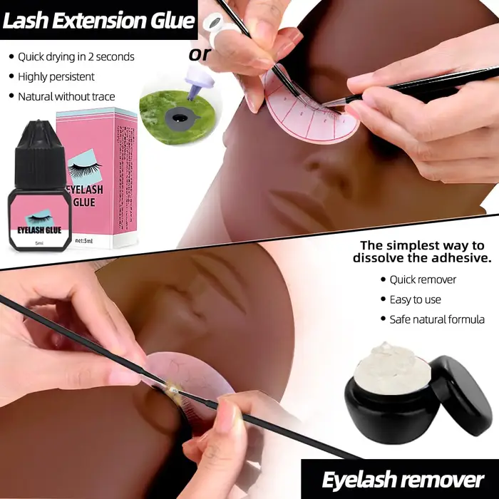 Kit d'extension de cils professionnel avec tête de mannequin, ventilateur USB, shampoing, colle et b