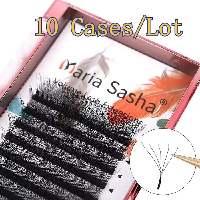 MARIA 10 étuis 4D W en forme de faisceau Extensions de cils Patch Faux marque privée gros grappes facile ventilateur