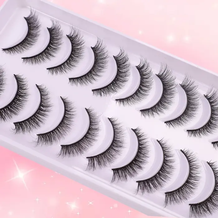 10 paires de faux cils épais et recourbés avec un effet de maquillage naturel en trois dimensions