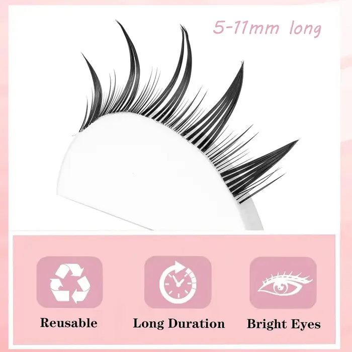 5 paires de faux cils petit démon avec tiges transparentes et pointes pointues
