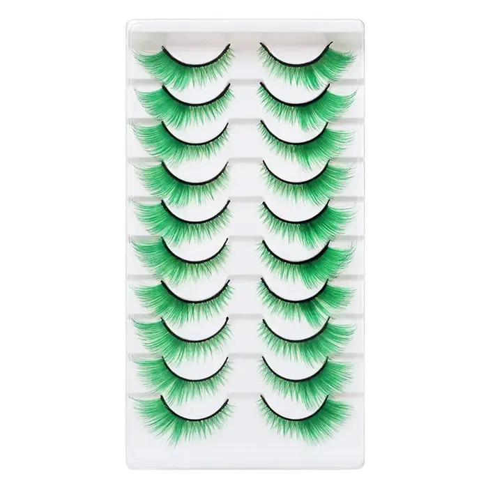 10 paires de cils colorés d'aspect dramatique colorés rouge vert rose bleu jaune cils de renard doux