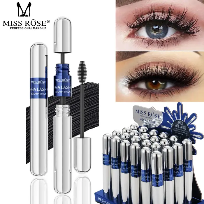 Ensemble de mascara noir MISS ROSE, mascara volumisant allongeant et recourbant à grande brosse, base de mascara waterproof, maquillage pour les yeux, cosmétique