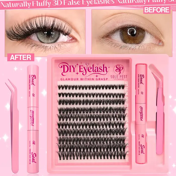200 bouquets de faux cils d'apparence naturelle - 9-16 mm, comprennent de la colle pour cils et des 