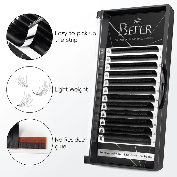 Befer Beauty Volume Extension de cils en éventail 8-16mm noir mat moelleux doux naturel Fournitures d'extension