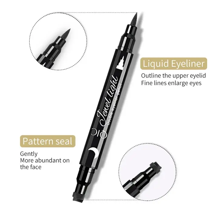 Ensemble de stylos eyeliner liquides à double embout avec tampons à encre noire