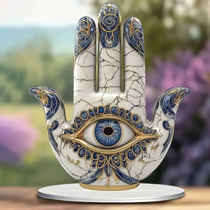 1 décor élégant en forme d'oeil avec motif bleu et or – Protection et vision symbolisantes