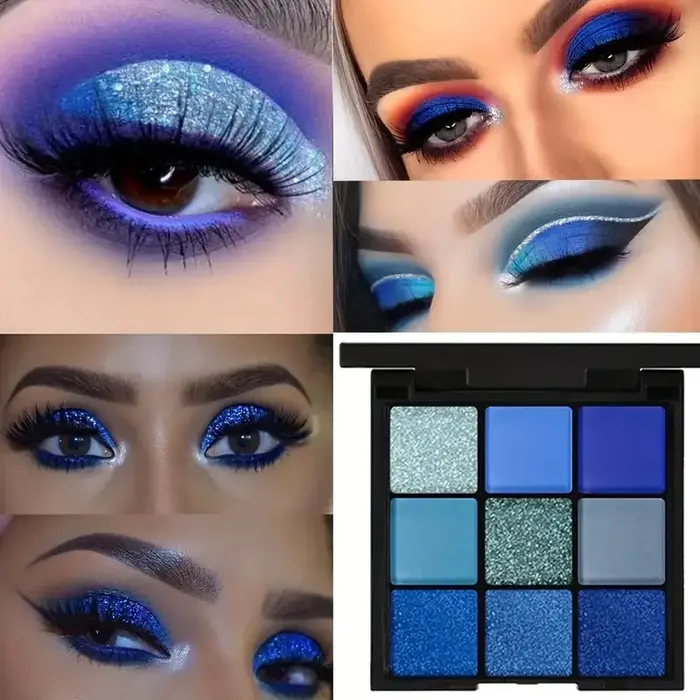 Palette de fards à paupières bleus à 9 grilles