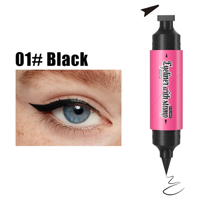 Eyeliner liquide Easy Wing Stamp à double embout, application rapide, effet œil de chat, anti-bavure