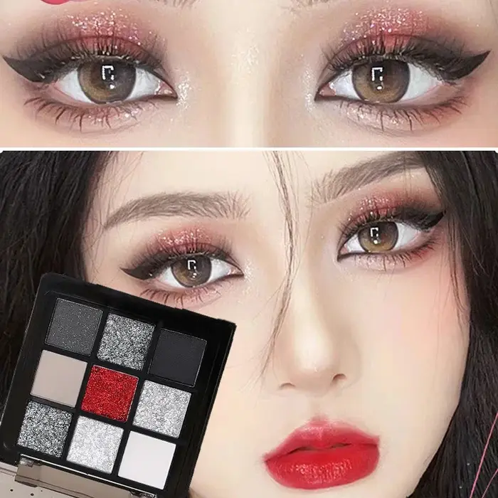 Noir rouge Punk fumé 9 couleurs fard à paupières perle froid couleur foncée maquillage