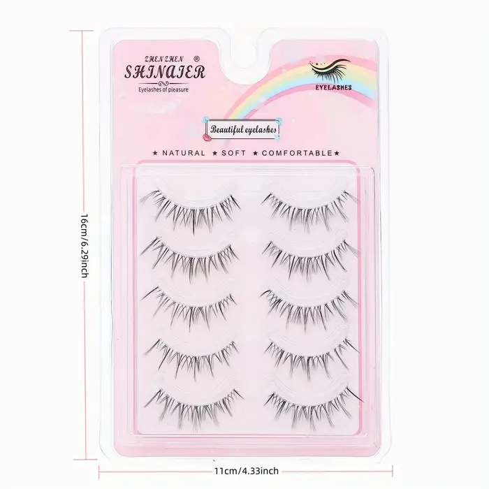 5 paires de faux cils transparents en forme de vague pour extension - réutilisables