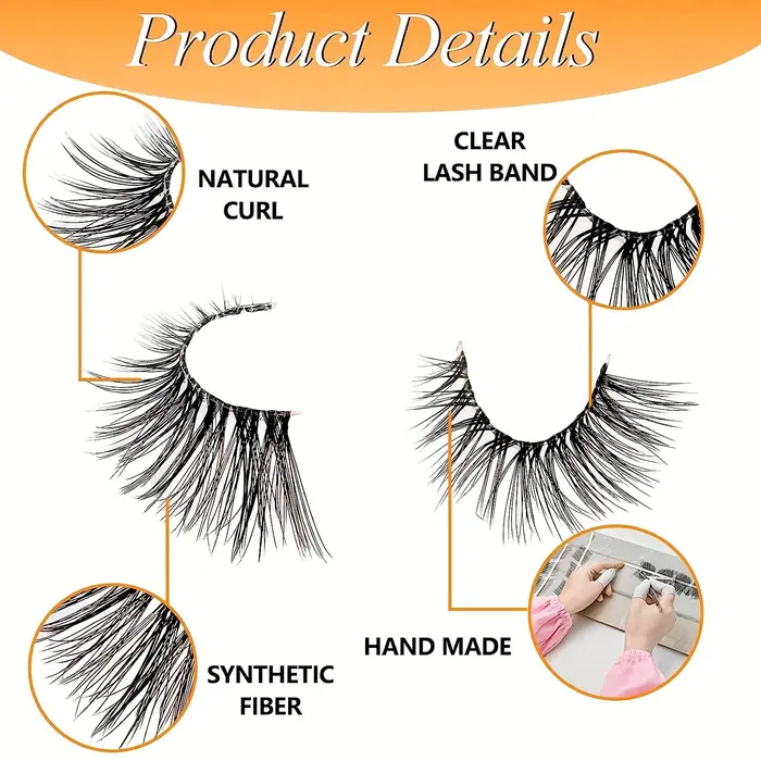 7 paires de faux cils transparents secs