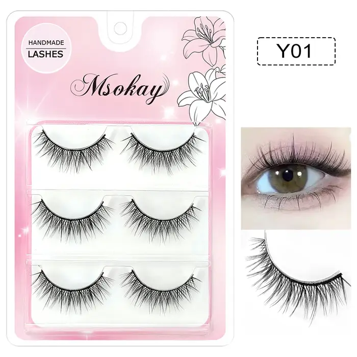 3 paires de faux cils arc-en-ciel, cils bruns pour cosplay, cils blonds pour maquillage, cils bleus 
