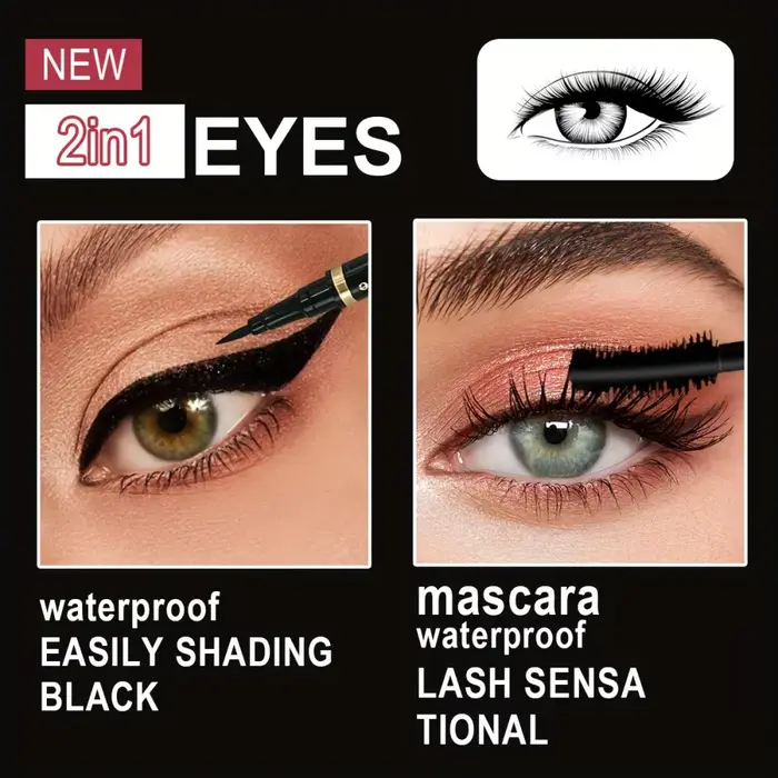 Mascara avec Eyeliner Combo noir mince ligne de dessin définition douce longue durée maquillage pour les yeux imperméable 2 pièces ensemble