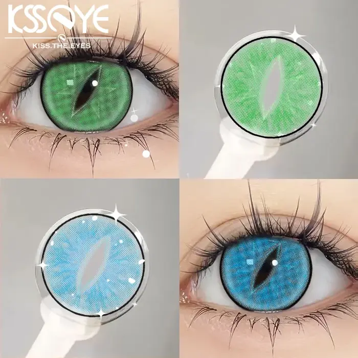 KSSEYE 2 pièces Cosplay Anime lentilles de Contact colorées pour les yeux élèves verts avec myopie