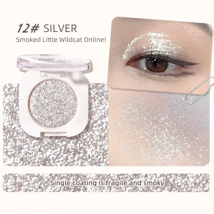 Diamant argent fard à paupières durable imperméable Monochrome brillant maquillage des yeux Palette miroitant mat gris
