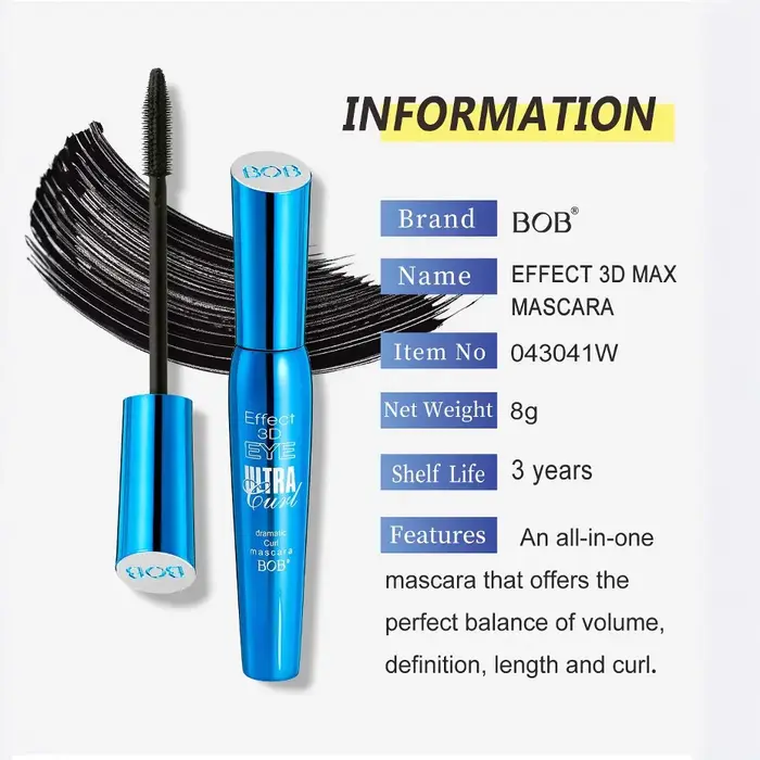 BOB mascara tridimensionnel mince recourbé dense longue durée imperméable, résistant à la sueur et s