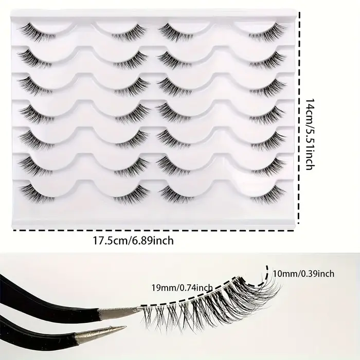 14 paires de faux cils transparents à bande transparente