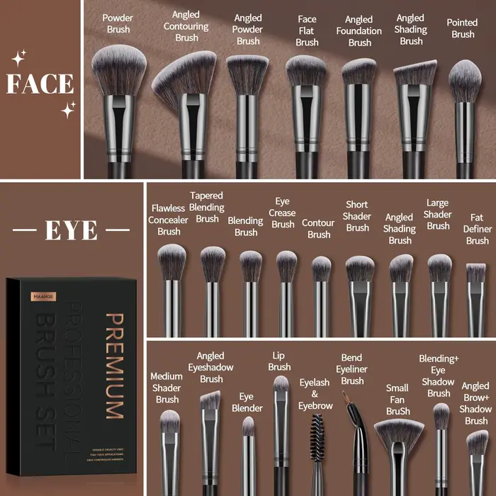 MAANGE 25 boîte-cadeau ensemble de pinceaux de maquillage des yeux du visage professionnel brosses p