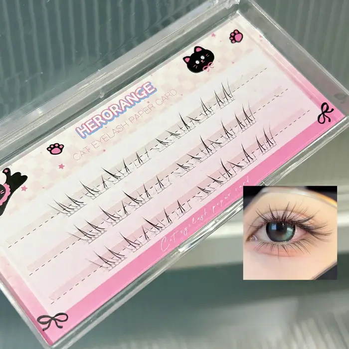 3/6/10 rangées Dense moelleux yeux de chat bande dessinée faux cils inférieurs Extension aspect naturel Curling grappe