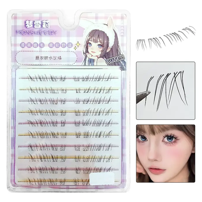 10 rangées de cils inférieurs à Air fée renard-oeil faux cils tige transparente segmenté naturel sou