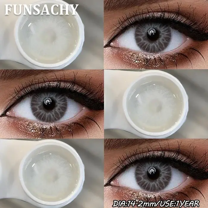 FUNSACHY 1 Paire de Lentilles de Contact Naturelles Colorées pour les Yeux Marron Gris