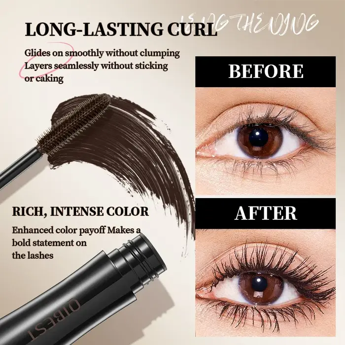 QIBEST Mascara en soie avec grands yeux, Extension de Mascara noir solide et durable, imperméable et sans agglomération, maquillage de Mascara poussé