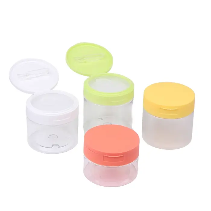 ♡ Pot de 200-350 ml pour démaquillant avec pince à épiler, pots ronds transparents, bouteille vide à large ouverture, flacon à rabat pour rangement de lotion