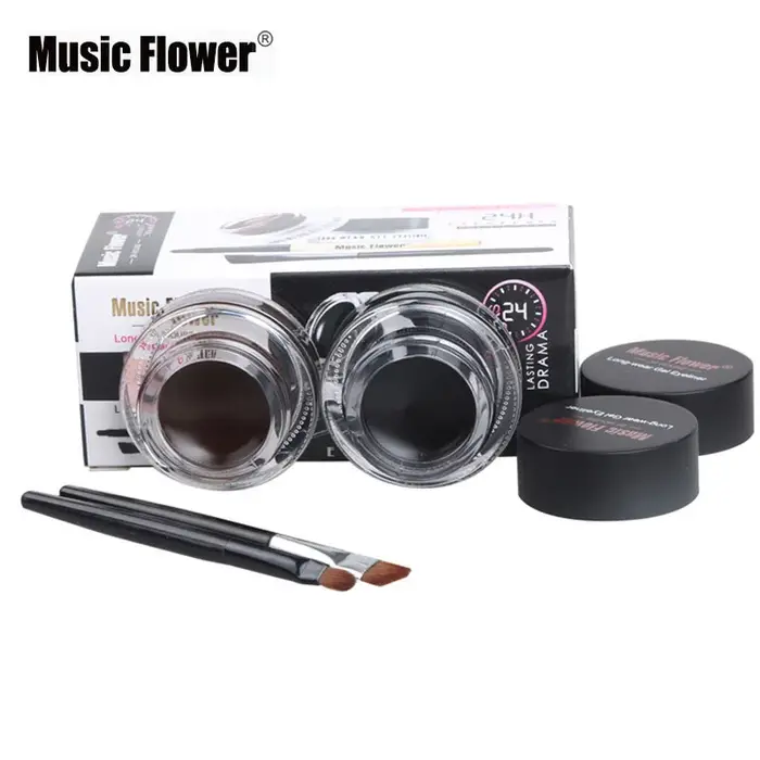 Musique fleur 2 en 1 marron + noir Eyeliner Gel maquillage étanche Eye Liner Kit outil