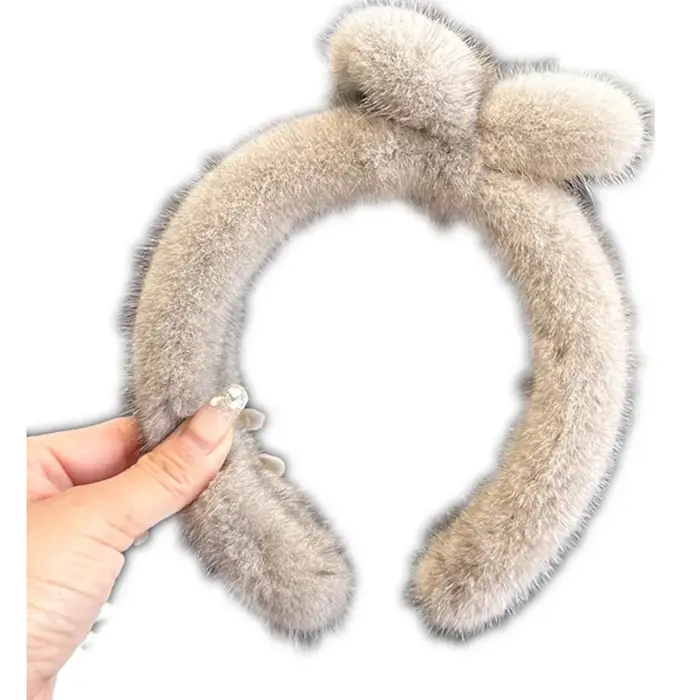 Bandeau en fourrure de vison véritable pour femmes avec nœud