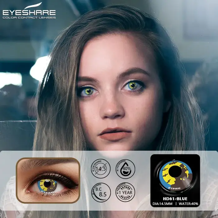 EYESHARE 1 paire de lentilles de contact Halloween pour les yeux Cosplay lentilles multicolores pour les yeux lentilles de contact jaunes lentilles bleues annuelles