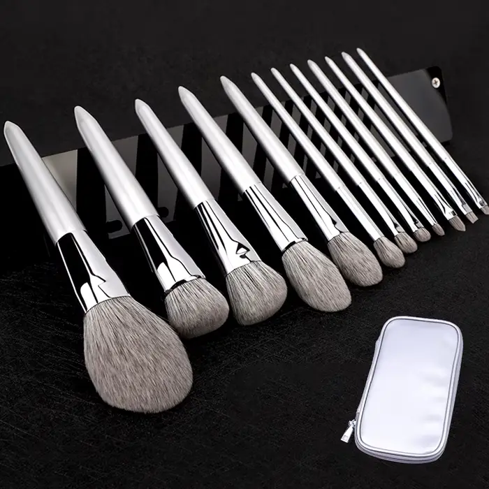 KLINA 12 pièces Kit de pinceaux de maquillage professionnel naturel chèvre cheveux fond de teint pou