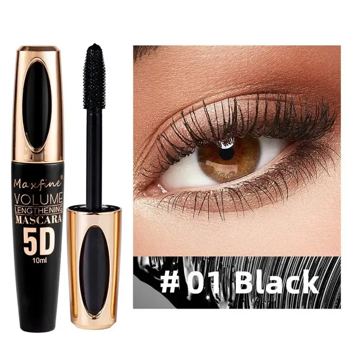 Mascara en soie 5D pour un regard éclatant, noir intense et longue tenue, waterproof et anti-agglomé