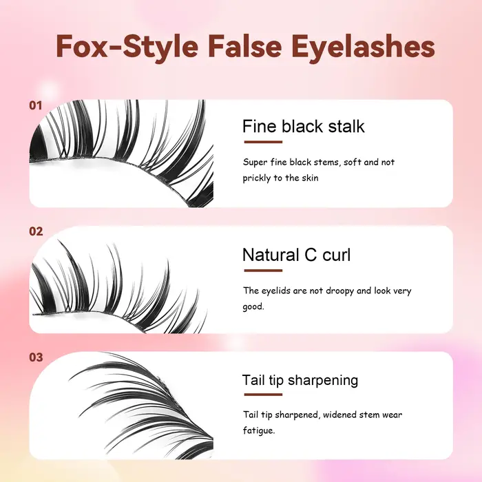 5 paires de faux cils inclinés en forme de renard