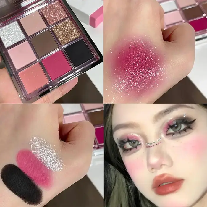 Palette de fards à paupières 9 couleurs, bleu noir nacré, maquillage pour les yeux, couleurs vives, brillantes, imperméables et durables