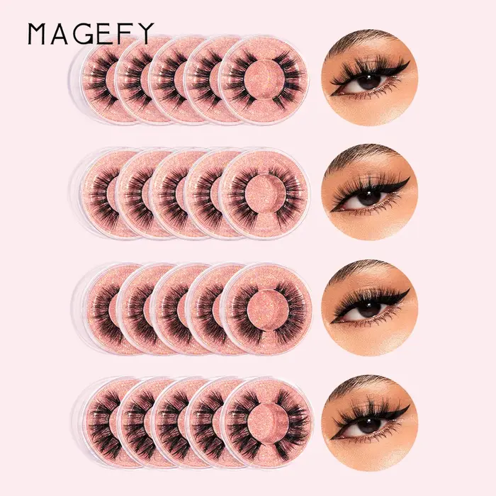MAGEFY 20 paires de Faux cils Style mixte Curling naturel réutilisable Portable emballage individuel