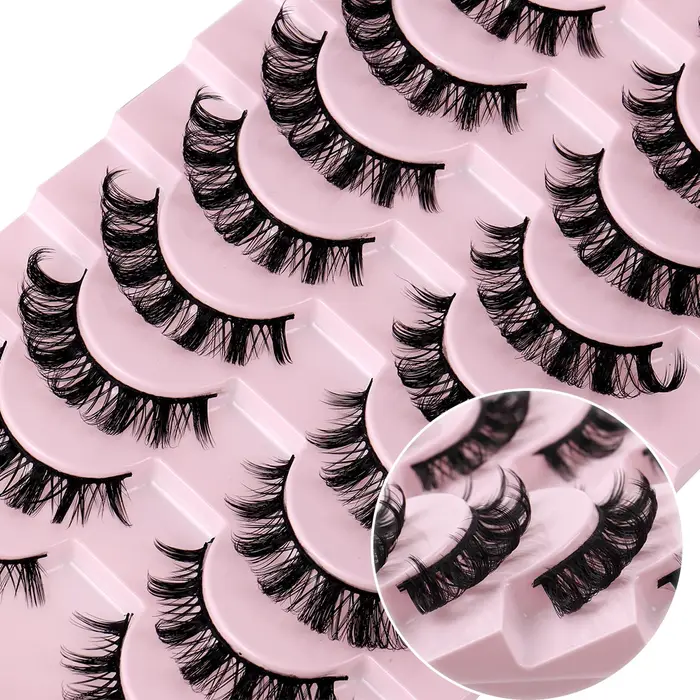 10 paires de faux cils à bande russe D Curl, aspect naturel, Volume moelleux, cils russes vaporeux,