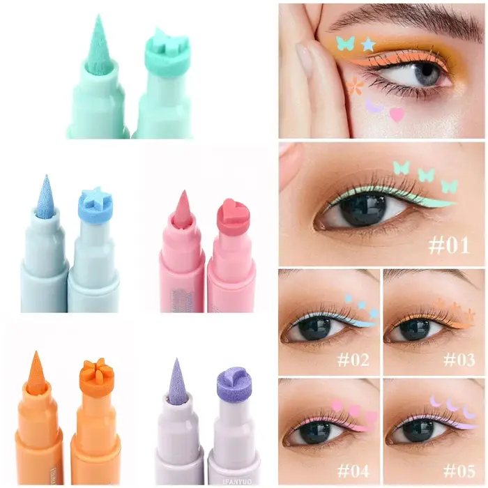 5 pièce/ensemble amour fleurs Eyeliner tampon stylo coloré rose bleu liquide