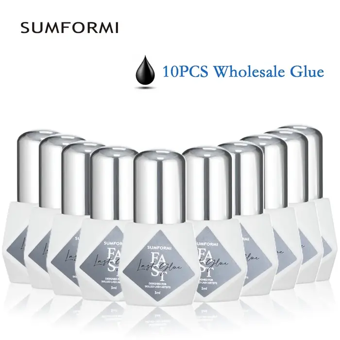 SUMFORMI 10 pièces Extensions de faux cils colle 0.3S séchage rapide imperméable mince