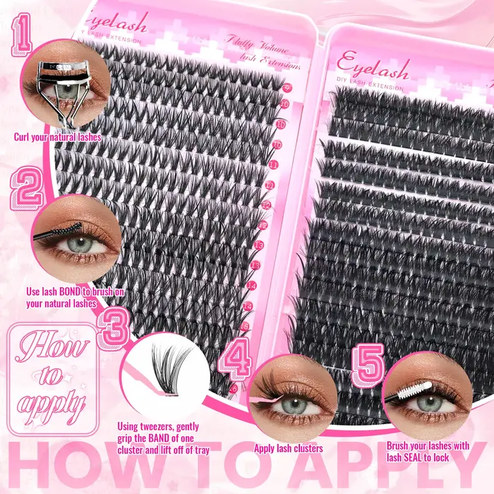 Kit d'extensions de cils en grappe 200/720, style volumineux D Curl, longueurs mixtes 9-16mm, longue