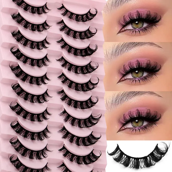10 paires de faux cils à bande russe D Curl, aspect naturel, Volume moelleux, cils russes vaporeux,