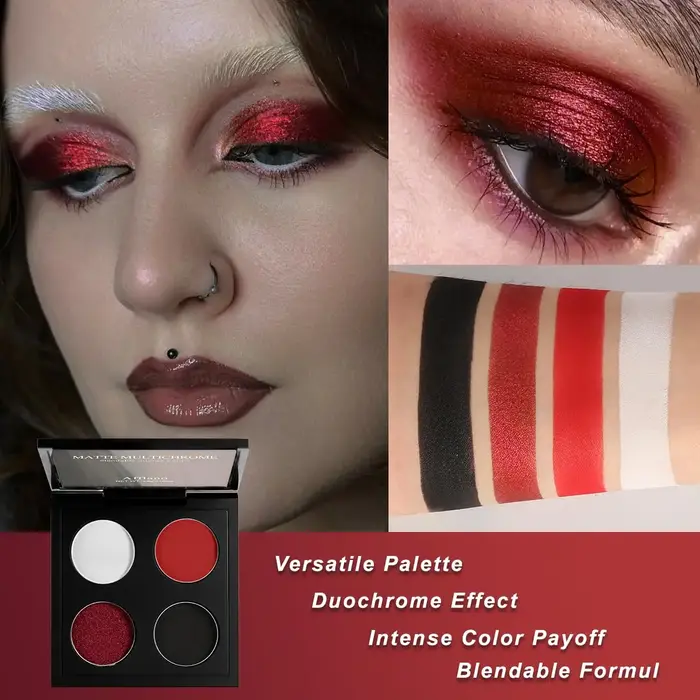 Afflano Palette de fards à paupières, paillettes mates, métallique, gothique, fumé, noir, rouge, hau