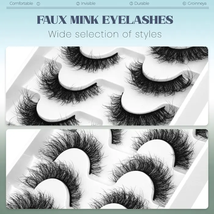 GROINNEYA Faux cils œil de chat moelleux 8D Volume