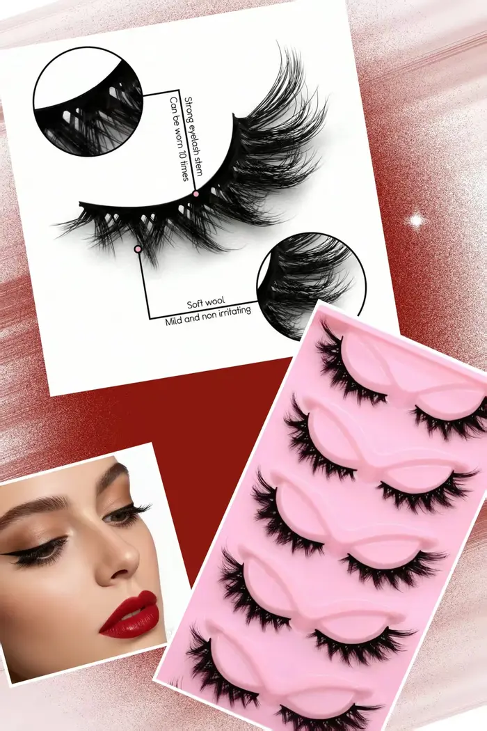 5 paires de faux cils luxueux et moelleux - épais