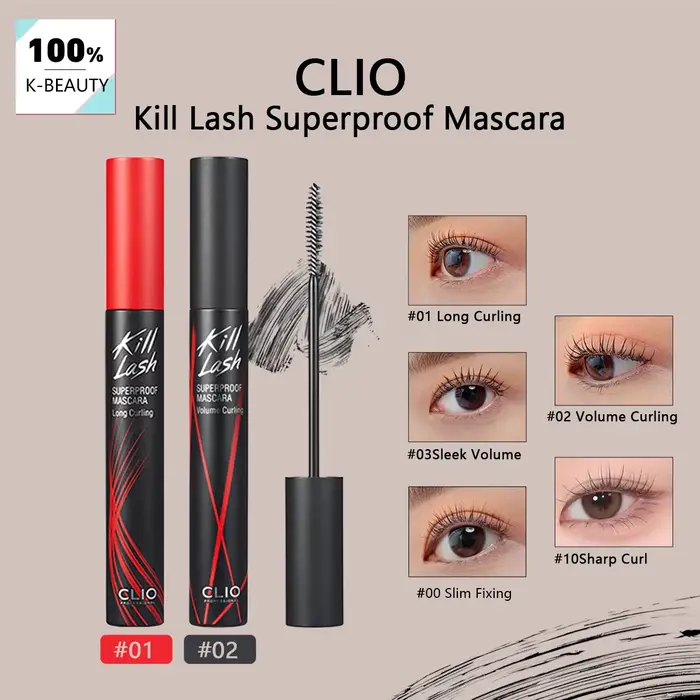 Mascara CLIO Kill Lash Superproof, Formule Volumisante, Léger et Sans Grumeaux, Défini et Séparé, Co