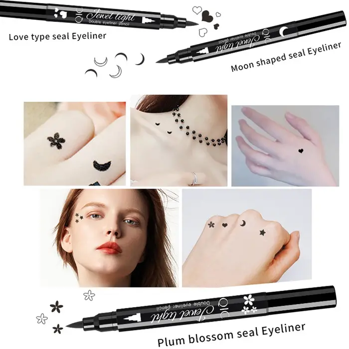 Ensemble de stylos eyeliner liquides à double embout avec tampons à encre noire
