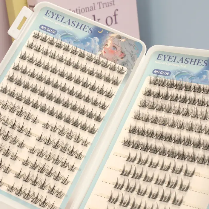 1 boîte de 4 faux cils autocollants - cils bouclés de longueur mixte C