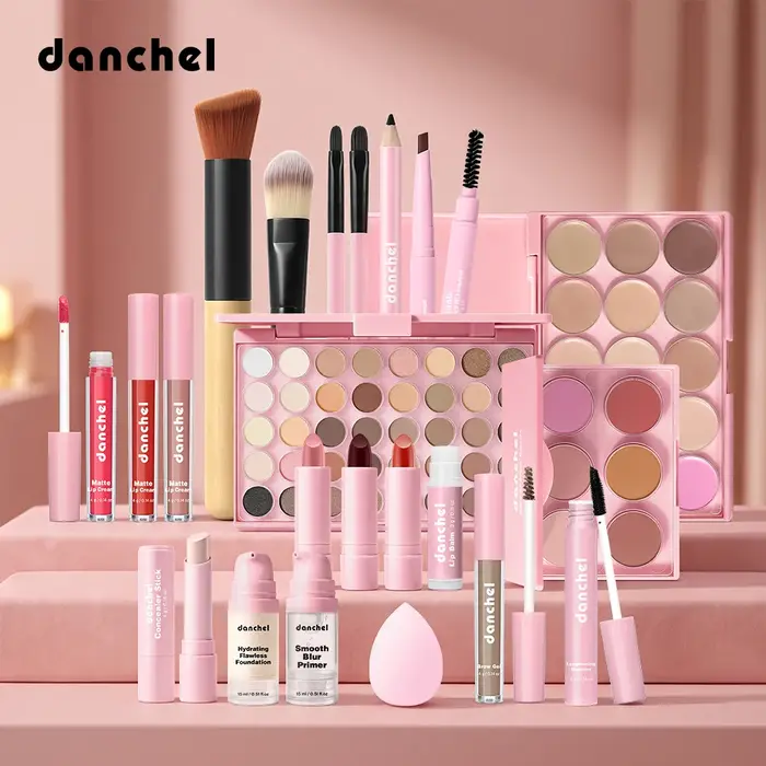 Ensemble de maquillage pour le visage, fard à paupières, contour, blush, rouge à lèvres, fond de tei