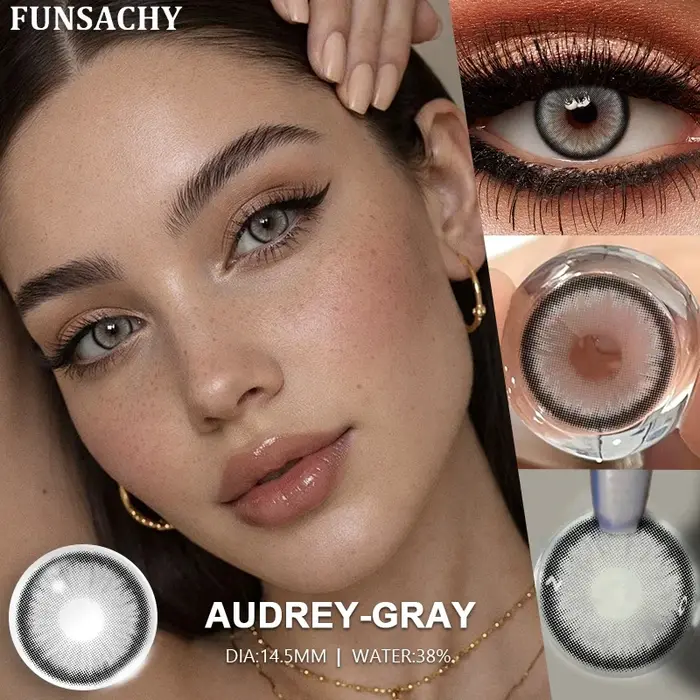 FUNSACHY 1 Paire de Lentilles de Contact Naturelles Colorées pour les Yeux Marron Gris